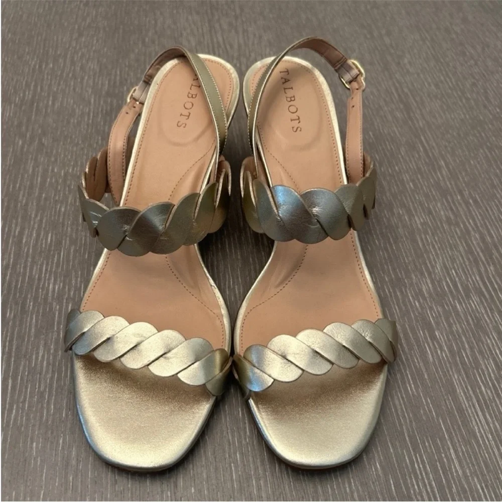 TALBOTS Metallic Gold Braided Strap Sandals Sz 10